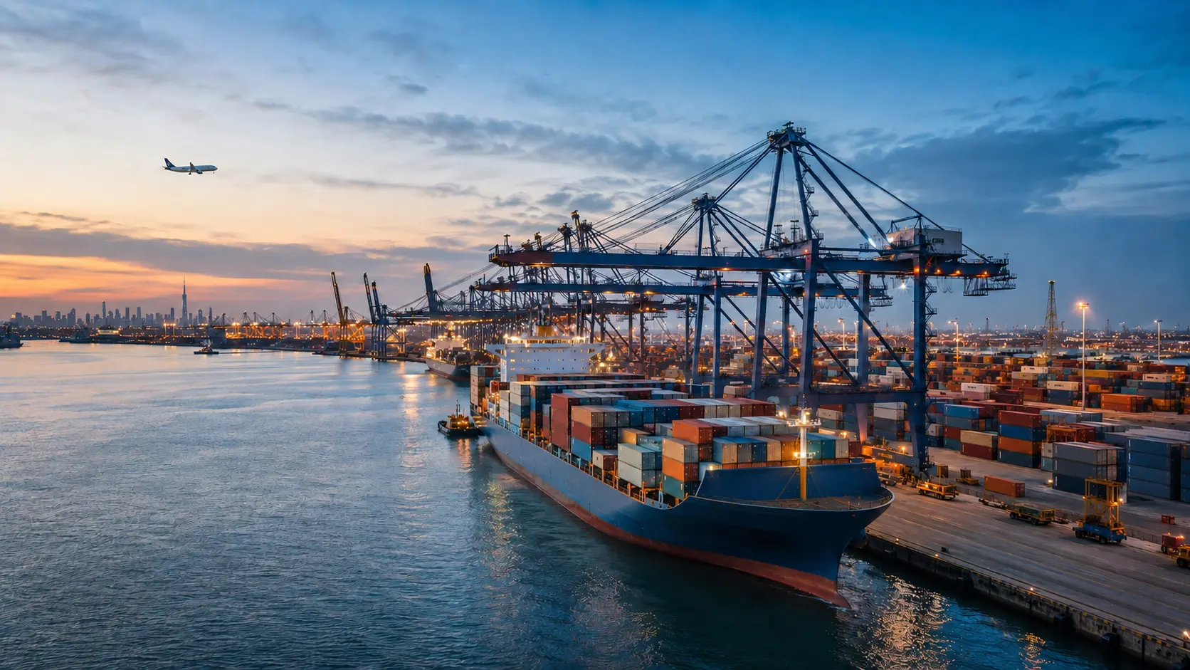 Sea and air freight operations at a modern UAE container terminal